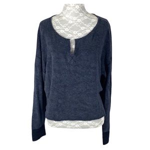 Three Dots Gray Blue Terry Crop Sweater